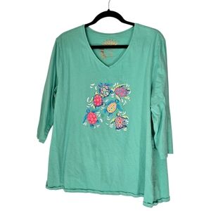 Sun Bay Cotton Turtle Women's Teal Floral Top Sze 1x